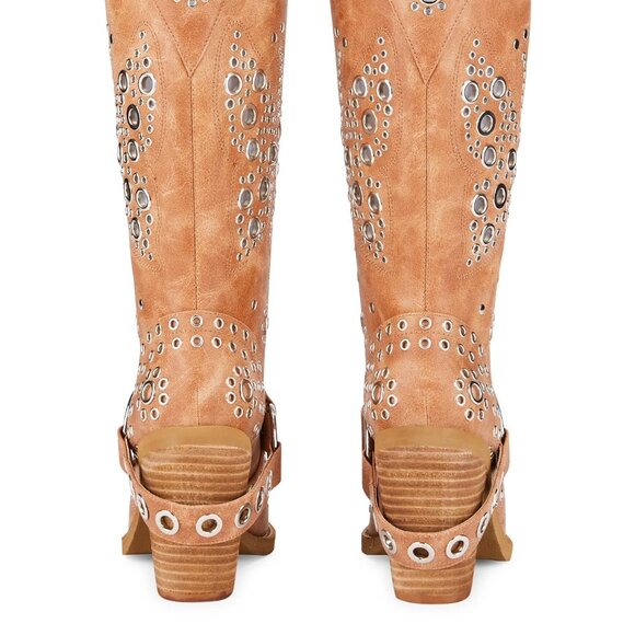 Vegan Leather Grommet Butterfly Detailing Western Boot Size 10 - Picture 2 of 4